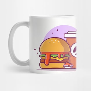 Burger with Coffee and Ketchup Cartoon Vector Icon Illustration Mug